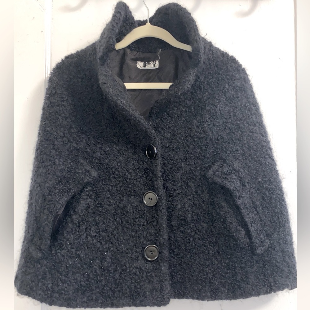 1950s vintage Black Boucle Wool Capelet or Jacket